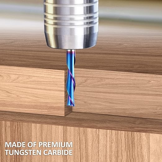 HQMaster Spiral Router Bit Downcut 1/4 Inch Shank Solid Carbide CNC Router Bit with Nano Blue Coating CNC Bits End Mill for Woodwork Mortise Slot Trim, 5 Pack