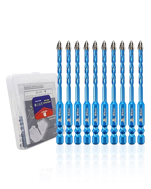 Serrated Carbide Masonry Drill Bit Set 3/16"*10 - Wood Drill Bits for Wood/Plastic/Masonry/Ceramic Tile Hex Shank Drills