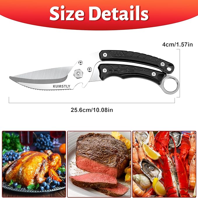 Heavy Duty Poultry Shears Professional Kitchen Scissors for Cutting Chicken, Turkey, Meat, Bones, Vegetables Stainless Steel Spatchcock Shears Multipurpose Food Scissors (Black)