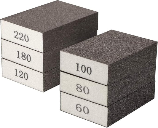 6Pcs Sanding Sponge 60 80 100 120 180 220 Coarse Medium Fine Grit Sanding Block Washable and Reusable for Wood, Metal, Wall Polish