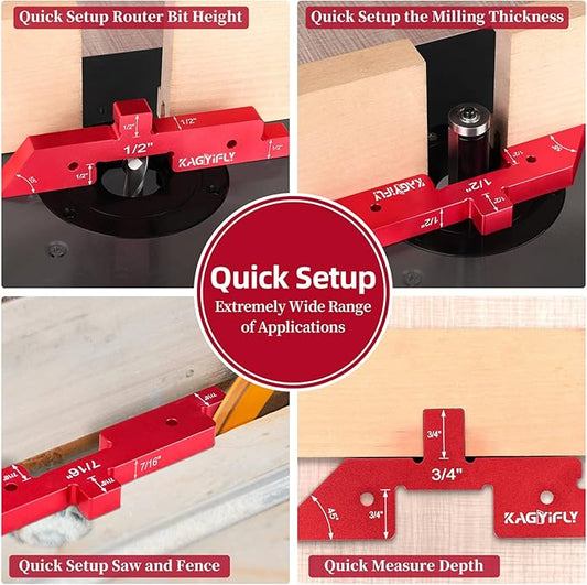 Setup Blocks Woodworking, 14pcs Aluminum Setup Blocks Height Gauge Set for Router Table Saw and Angle Measure Set up (Each Setup Bars has Different Thickness)