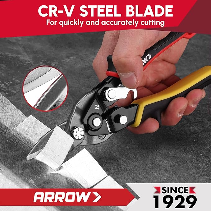 ARROW 3PCS 8-inch Tin Snips for Cutting Metal Sheet, CR-V Steel Aviation Snips, High Leverage Labor-saving Metal Cutter, Left Straight Right Cut