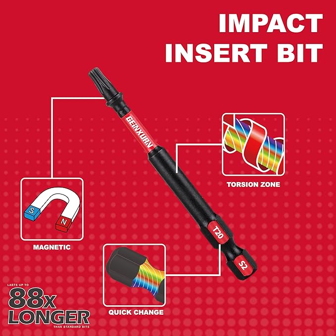 15Pieces T20 3 In. Insert Driver Bits,Impact Tough Magnetic #20 Torx Head Power Bits, S2 Alloy Steel T20 Screwdriver Bits Set