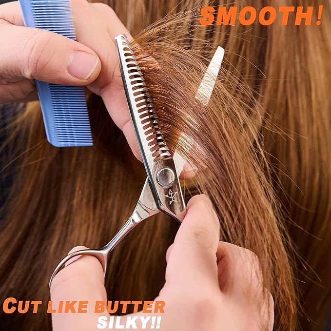 High-end Professional Hair Cut Thinning Scissors Hair Cutting Teeth Shears Barber Hairdressing Texturizing Scissor Extremely Very Sharp 6 Inch Stainless Steel Alloy For Men Women Salon& Home