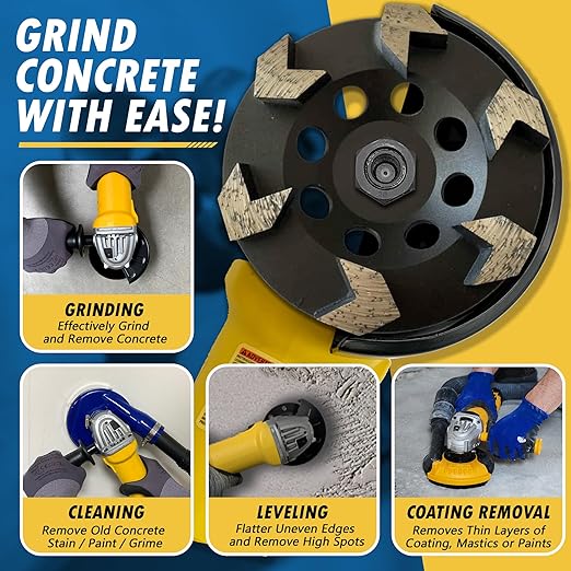5" High Performance Diamond Grinding Wheels for Concrete, Paint, Epoxy, Mastic, Coating Removal, #30/40 Grit, 6 Arrow Segments, 7/8"-5/8" Arbor