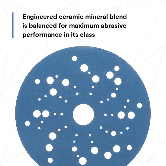3M Hookit Blue Abrasive Ceramic Aluminum Oxide Hook & Loop Disc - 5 in Diameter Multi-Hole Vacuum Holes - 36166 [PRICE is per BOX]