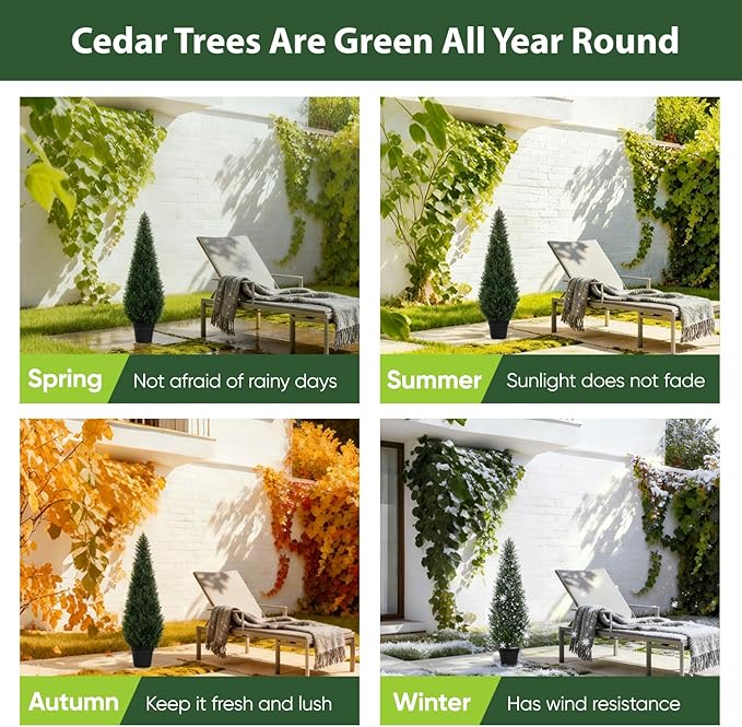 Artificial Trees for Outdoors, BUZIGUBY Artificial Cedar Topiary Trees, 4FT Topiary Trees Artificial Outdoors for Porch, Dense Arborvitae Tree for Front Door Patio Deck Balcony Yard Decor, 2 Pack