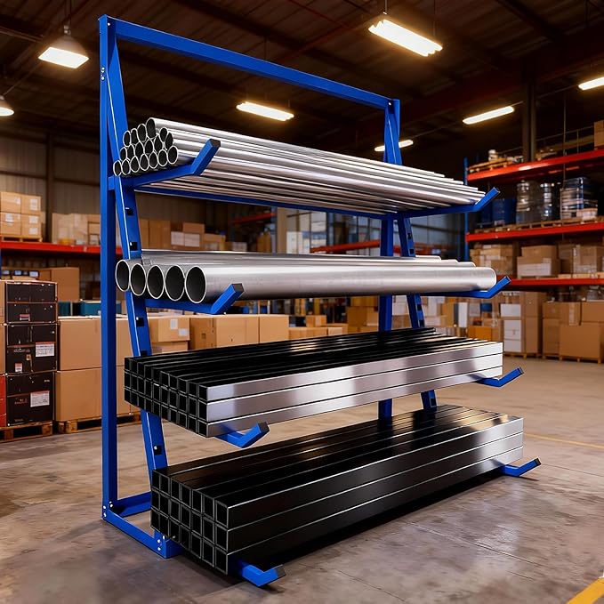 Heavy Duty Garage Storage Rack 4000 LBS, Adjustable 4-Tier Cantilever Lumber Organizer, Wall Mount Alloy Steel Shelf for Wood Log PVC Pipe, Workshop Racking