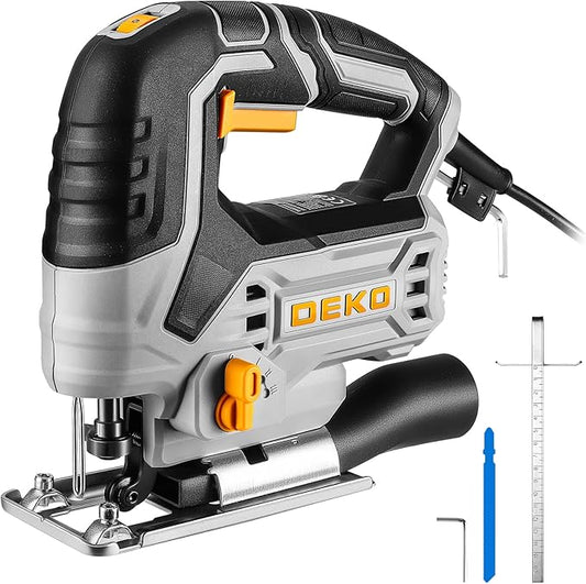 Jig Saw Corded: DEKOPRO Electric Jigsaw Tool Power Jig Saws for Woodworking, Wood Cutter Hand Tool with 6 Variable Speed, 4 Orbital Settings, ±45° Bevel Cutting, Tool-less Blade Quick Release