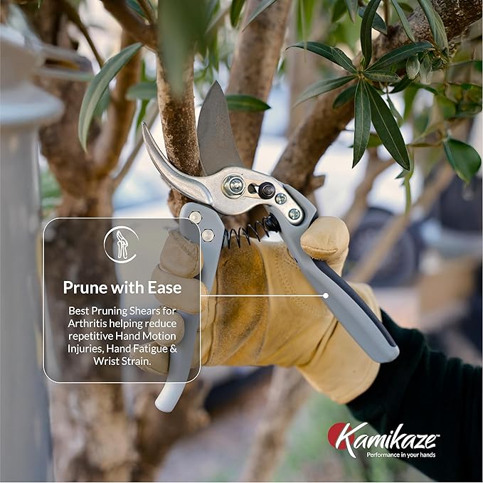 Kamikaze Pruning Shears, Professional Heavy Duty Handheld Clippers with Japanese Steel Titanium Blade, 1" Cutting Capacity, Ergonomic Handle Reduces Fatigue & Boosts Efficiency ??Arthritis-Friendly