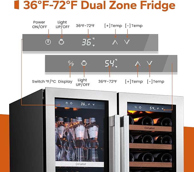 Ca'Lefort 30 Inch Wine and Beverage Refrigerator, 80 Can and 33 Bottle Wine Fridge Dual Zone 36-72째F, 3 LED Beverage Fridge Built in or Freestanding, Perfect for Home/Kitchen(6.00 cu.ft)