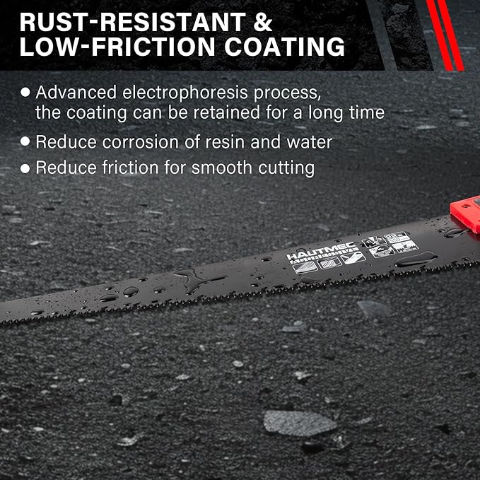 HAUTMEC 22" Aggressive Hand Saw with Chip Removal Design, Heavy-Duty Wood Saw with 9 TPI Triple-Ground Teeth, Rust-Proof Low-Friction Blade & Ergonomic Handle for Labor-Saving & Fast Cutting - HT0026