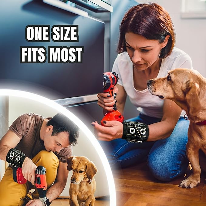Magnetic Wristband - Tool Holder & Screw Organizer Storage Bracelet for Men & Women - 15 Strong Magnets, Tough 1680D Band, Adjustable Fit - Handyman Gifts for DIY Mechanics, Electricians, Carpenters