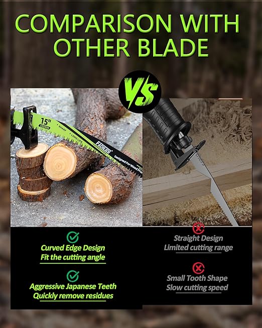 Japanese Teeth Reciprocating Saw Blade 7Inch - Saber Saw Blades Wood Pruning, 1pc Curved Edge 6TPI for Tree Trimming, Wood/PVC Pipe Cutting, Cr-V Sabre Blades Better Wear Resistance