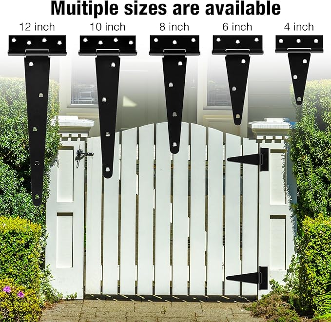 6 Inch Gate Door Hinges T-Strap Shed Hinge Heavy Duty 4 Pack Barn Farm Fence Tee Hinges for Doors Outdoor Kitchen Wood Cabinet Interior Exterior Window Bar Shop Matte Blake Door Hinge Hardware Kit