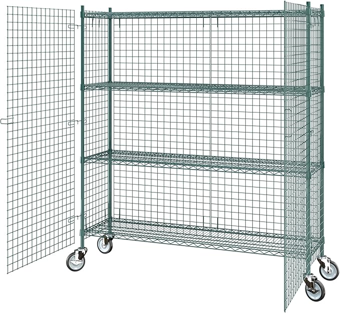 Commercial Grade NSF Listed Metal Wire Mesh Storage Green Epoxy Mobile Security Cage Kit, 18" x 60" x 70", Perfect for Warehouse, Walk-in Refrigerator, Freezer, Grocery Store, Restaurant, Dishroom