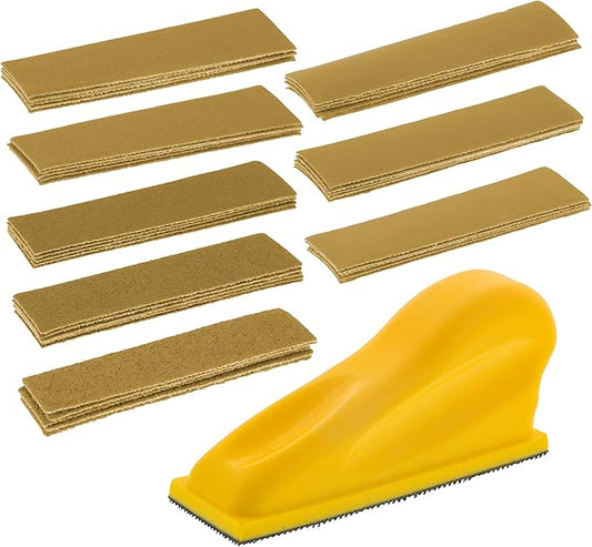 Dura-Gold Micro Hand Sanding Block Kit, 3.5??x 1??Pad, Hook & Loop Backing, 40 Sandpaper Sheets, 5 Each 60, 80, 120, 180, 220, 320, 400, 600 Grit - Wood Woodworking, Small Detail Finishing Sander