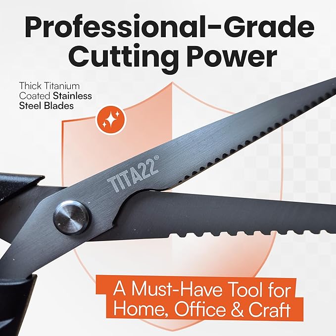 TITA22??Heavy Duty Titanium-Coated Scissors 9.5 Inch ??Multipurpose All Purpose Shears for Office, Home, School, Sewing, Fabric, Crafting, Kitchen, and Professional Use ??Durable Sharp Blades (1 Pack)