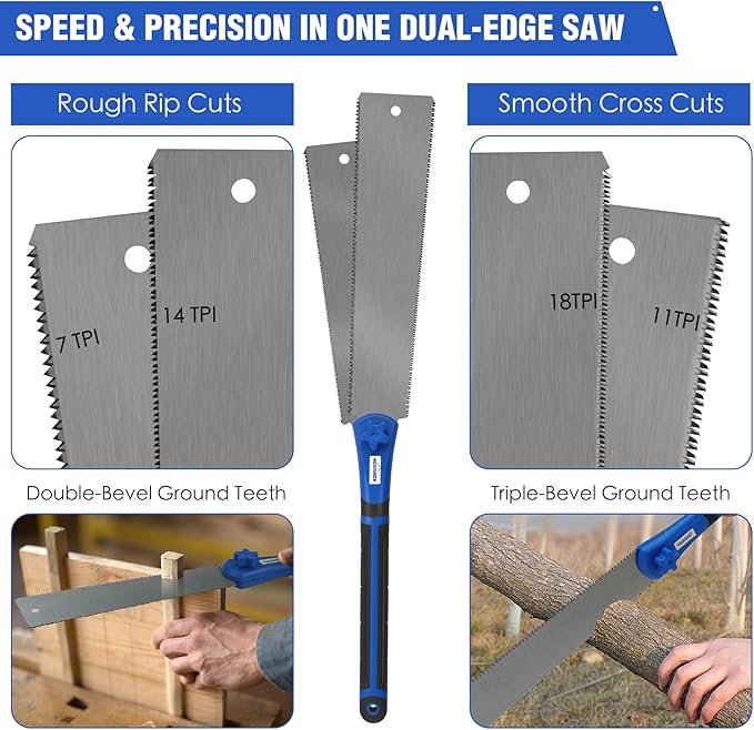 Japanese Pull Saw Set 9.5" & 11.5" Double Edge Flush Cut Saw, Flexible SK5 Ryoba Replaceable Blades 14/18 & 7/11 TPI, Non-Slip Ergonomic Handle, Japanese Hand Saws for Woodworking Tools