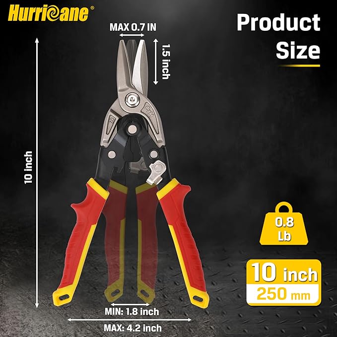 HURRICANE 10 Inch Aviation Snips with Safety Lock, CR-MO Blades Straight Cutting Metal Cutters in Sheet Metal, HVAC & Home DIY