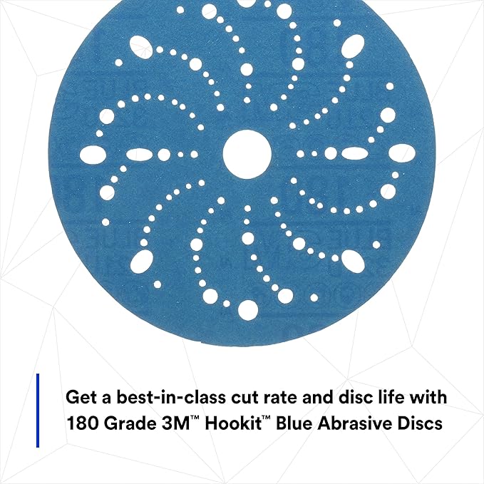 3M Hookit Blue Abrasive Disc 321U Multi-Hole, 36176, 6 in, 180, 50 Discs