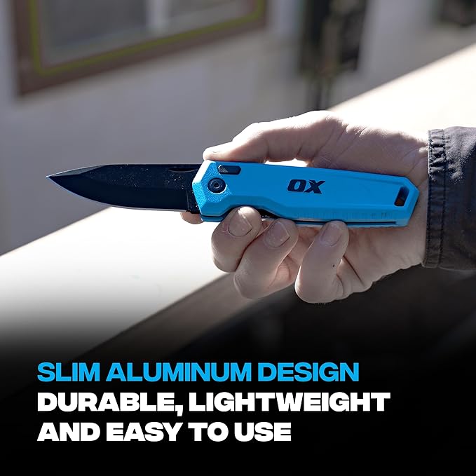 OX Pro Pocket Folding Knife with Stainless Steel Blade and Liner Lock EDC - Metal Body and Belt Clip for Jobsite Utility OX-P226301