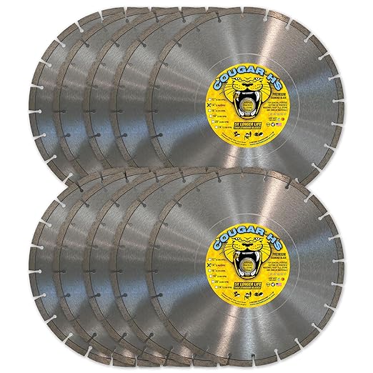 Cougar HS 14 Inch 10-Pack Diamond Concrete Saw Blade, Premium General Purpose Segmented Blade, Dry/Wet Cutting Concrete, Masonry, Brick, & Block 1"-20mm Arbor (10 Pcs)
