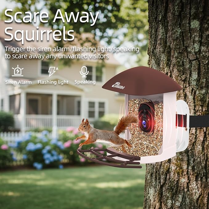 Upgraded Smart Bird Feeder with 2.5K HD Camera, Birdwatching Camera with AI Identify Birds for Outdoors, Squirrel Proof, Auto Video Capture & Instant Notifications, Brown