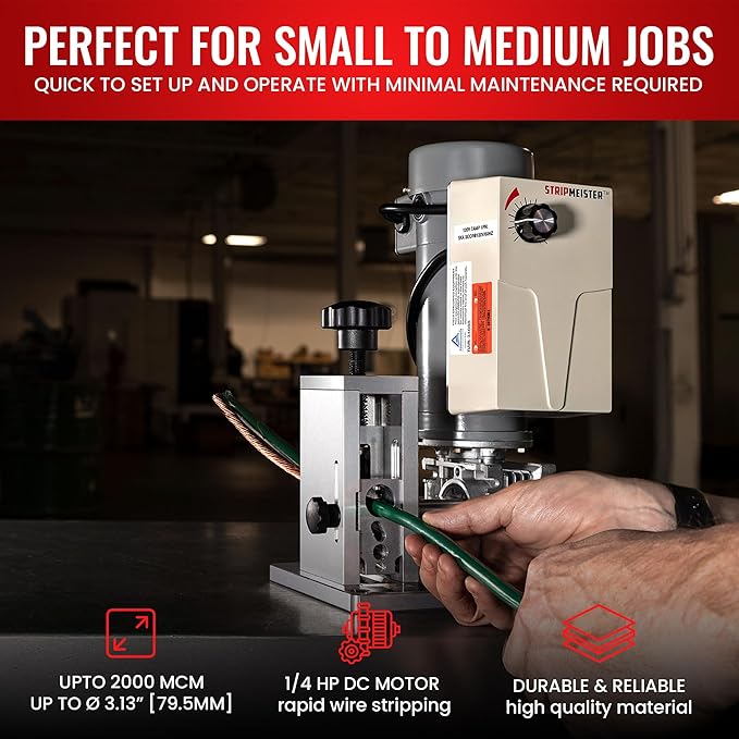 StripMeister E250 Electric Automatic Wire Stripping Machine ??Wire Size Up To 횠3/4", Jam-Free, Motorized Wire Stripper with Variable Speed Control for Copper Wires