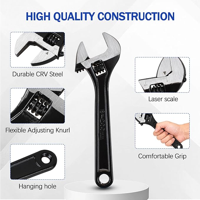 CNGGV 8" Adjustable Wrench Fits for Automotive Plumbing and Home Improvement