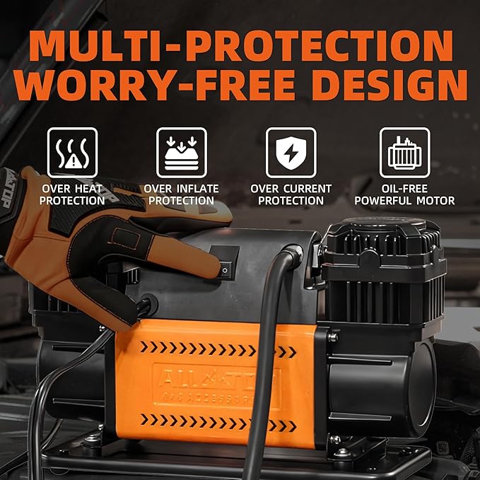 ALL-TOP Air Compressor Kit, Dual Cylinder 12V Portable Inflator 12.35 ft쨀/Min, Offroad Air Compressor Pump for Truck Tires, Heavy Duty Max 150 PSI for 4x4 Vehicle & RV