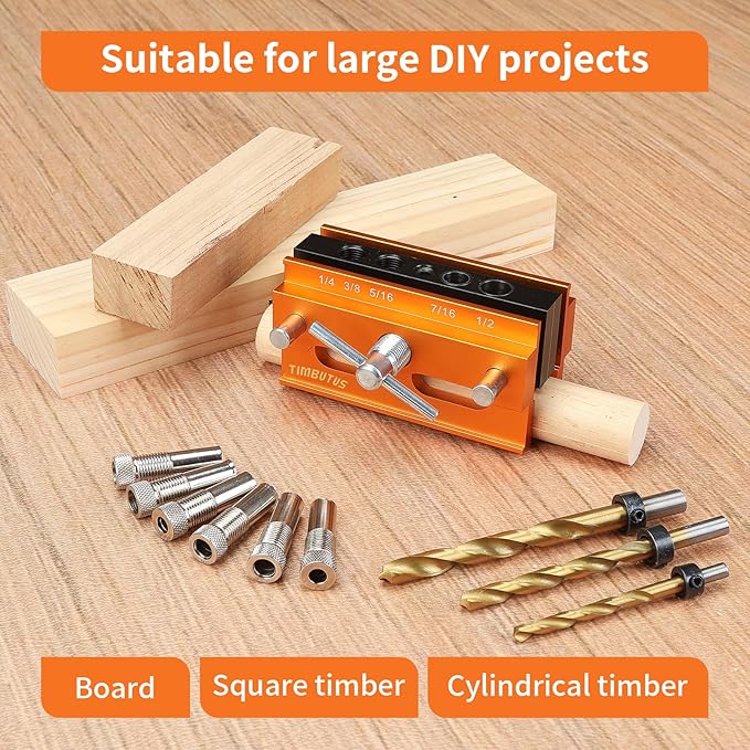 Self Centering Doweling Jig Kit - Adjustable Width Dowel Jig Kit for Straight Holes, Biscuit Joiner Set, 6 Bushings, 3 Size Drill Bits - Woodworking Precision Tool