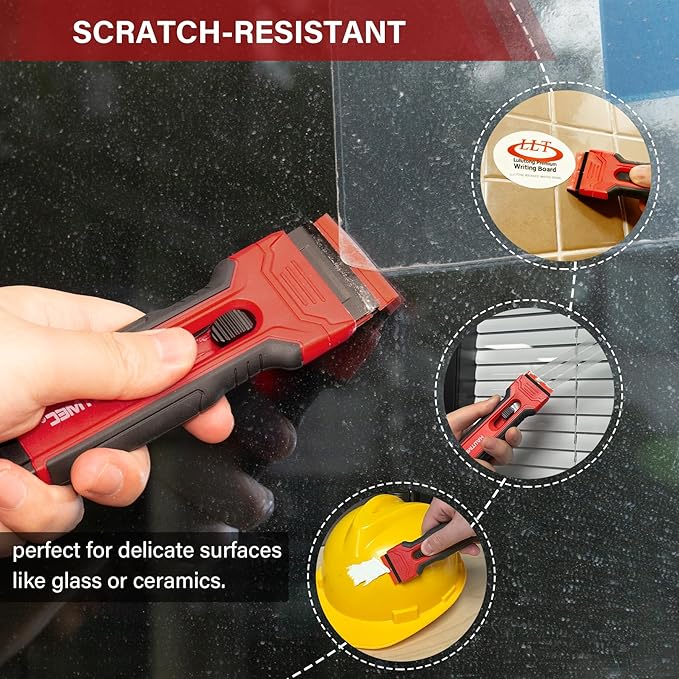 HAUTMEC Razor Blade Scraper Tool With 24Pcs Extra Blades, 10 Plastic Rozor Blades, 14 Carbon Steel Razor Blades, Removing Decals, Stickers, Labels for Glass, Tile, Window, Car, Cooktops 25031