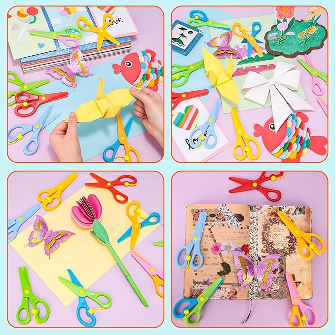LOVESTOWN Kids Scissors, 8PCS Blunt Tip Training Safety Scissors Stocking Stuffer for Toddler & Children, Anti-Pinch Design, Child Hand-Eye Coordination Development, Art Craft Cutting Paper Supplies