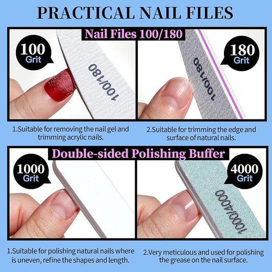 FANDAMEI Manicure Set, Nail Tools, Files 100/180, Buffer Block, Cuticle Nippers, Pusher, Peeler, Lifter for Ingrown Toenails, Toenail File, Care Kit, Blue