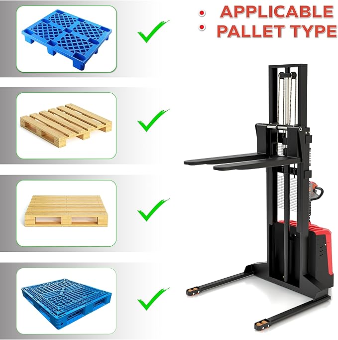Full Electric Forklift Walkie Pallet Stacker with Stand - Fixed Straddle Legs and Adjustable Forks 5.50 Inch to 27 Inch ??Material Lifter 3300lbs Capacity 13Ft/158 Inch Lifting Heights (US-DS33K-158)