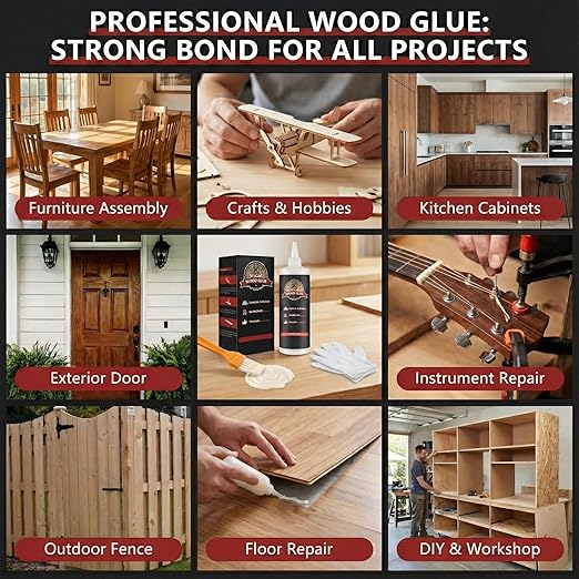 Wood Glue, Strong Glue for Woodworking, Waterproof Clear Wood Glue for Furniture Heavy Duty, Interior & Exterior Furniture Glue for Crafts, Baseboard, Cabinets, Door (500g)