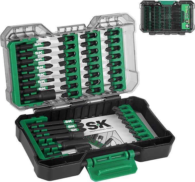 SK 46-Piece Screwdriver Bit Set, Impact driver Bits with Torsion‑Buffer Design, S2 Steel, Organized in Storage Case