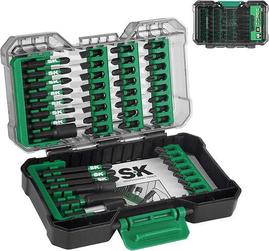 SK 46-Piece Screwdriver Bit Set, Impact driver Bits with Torsion‑Buffer Design, S2 Steel, Organized in Storage Case