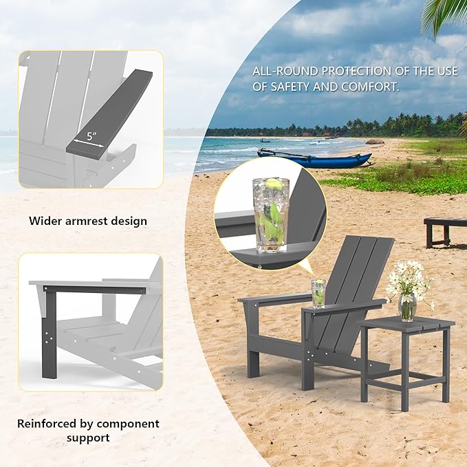 6 Pieces Adirondack Chair Set Outdoor Adirondack Chair Plastic HDPE All-Weather Adirondack Chairs Outdoor Fire Pit Chairs with Table for Deck Patio Garden（Grey）