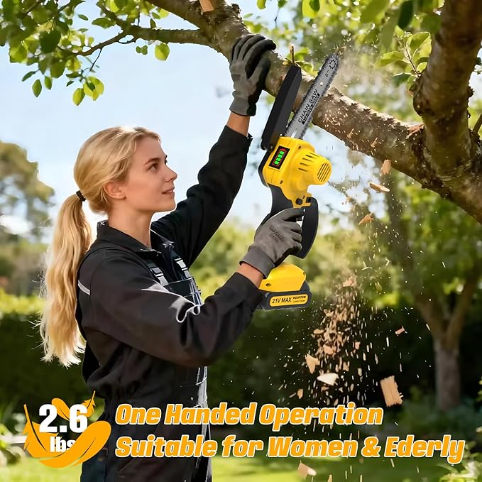 6 Inch Mini Chainsaw Cordless,Upgraded Electric Chainsaw with Battery level display and Tool-Free Tensioner,Portable Mini Chain saw for Trees Branches Trimming,Wood Cutting