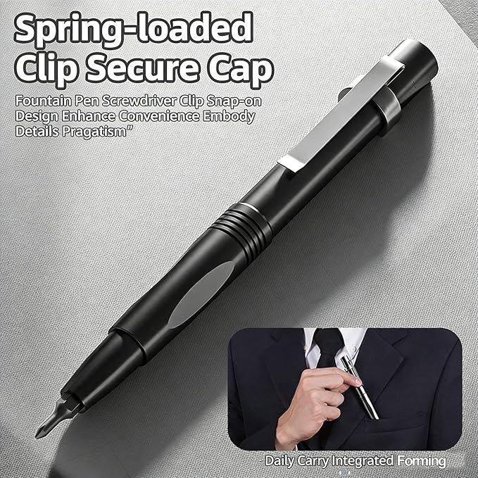 13 in 1 Magnetic Precision Screwdriver Pen, Aluminum EDC Mini Screwdriver Set with 6 Double-Ended Bits, Hidden Storage Design for Eyeglasses, Watches, iPhone, Laptop & Electronics Repair (13IN1-Black)