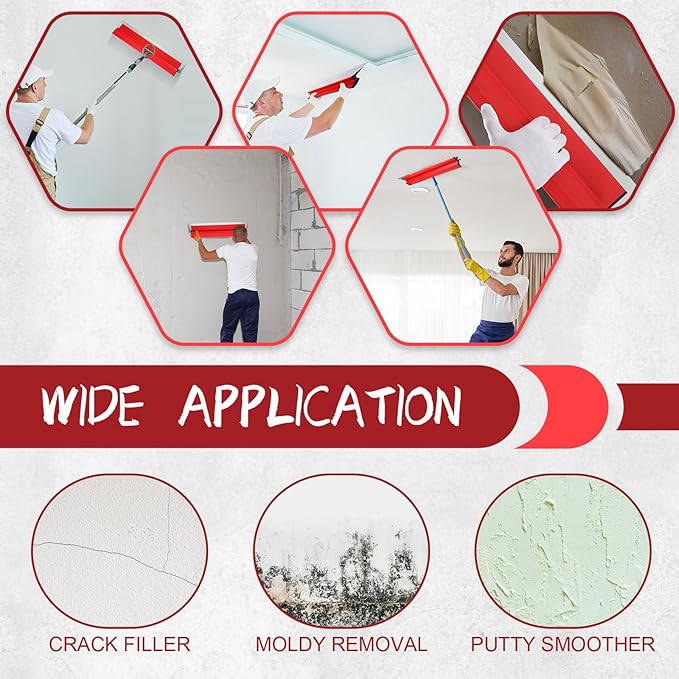 24 Inch/60 CM Drywall Skimming Blade, Stainless Steel Drywall Smooth Finish Tool for Large Working Area Wall Decoration, Replaceable 0.5 mm Stainless Steel Blade, Ergonomically Designed Grip