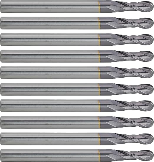 CME 10 pcs Micrograin Carbide End Mills, Ball Nose, TiAlN Coated, 7/64" Mill Diameter, 3/8" Length of Cut, 1 1/2" Overall Length, 2 Flute, Center Cutting