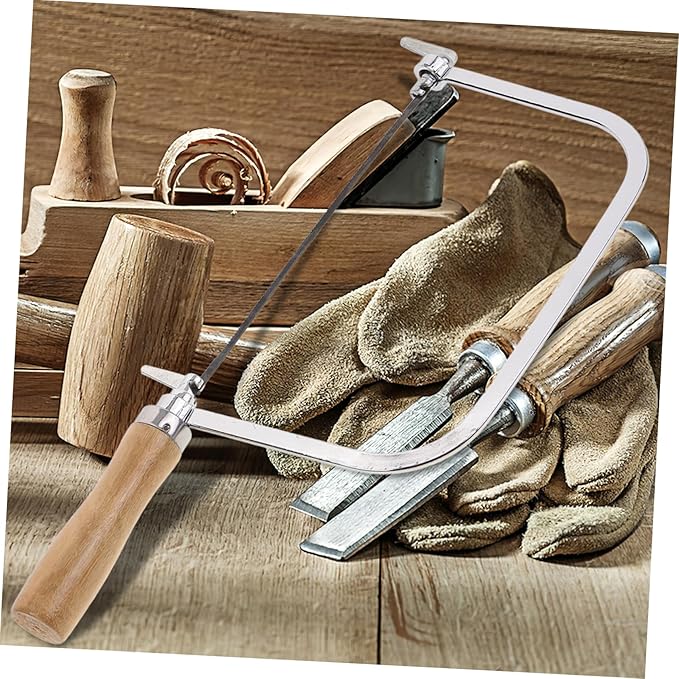 1set Portable Hand Saw Wooden Handle Coping Saw for Woodworking Includes Replacement Blades for Projects and Outdoor Use