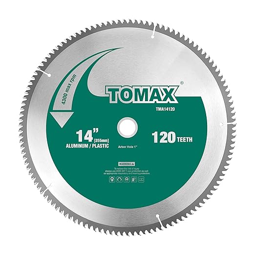 TOMAX 14-Inch 120 Tooth TCG Thin Aluminum and Non-Ferrous Metal Saw Blade with 1-Inch Arbor