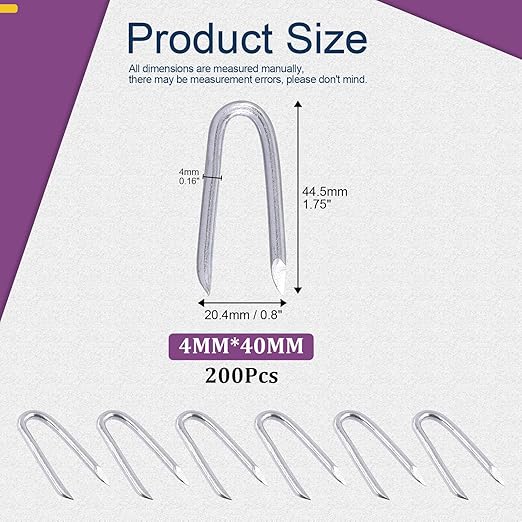 Swpeet 200Pcs 3/2" - 0.16"횞1.57" Steel Wire Staples, Concrete Metal Wire Twisting Fence Tool, Fence Staple Nails, U Shaped Nails for Fencing, Wire Mesh and Woven Fencing