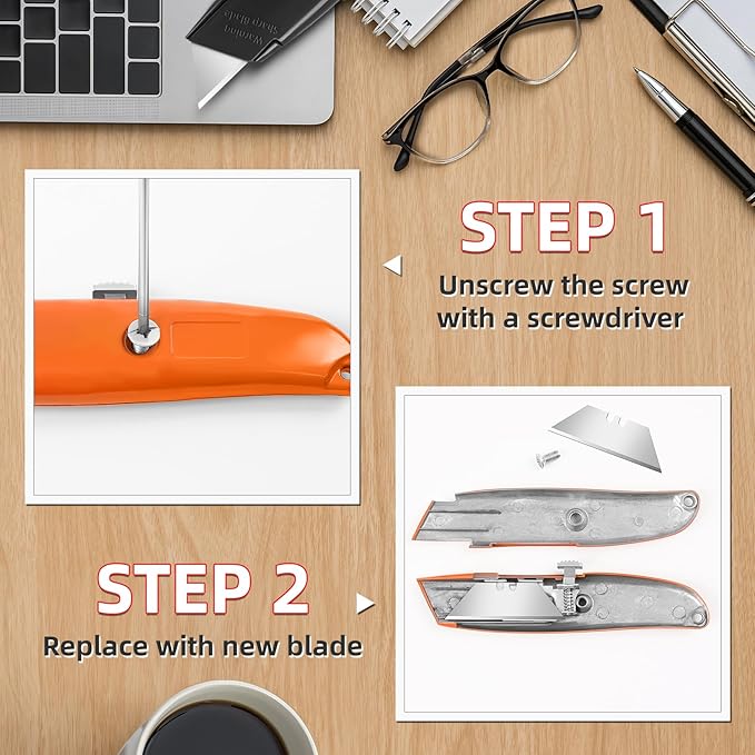 DIYSELF 30 Pack Box Cutter Heavy Duty Aluminium Shell Utility Knife | SK5 Steel Sharp Blade | Retractable Knife for Cutting Cartons, PVC Pipe Cutter (30, Orange)