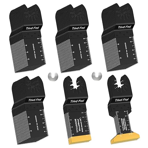50PCS Oscillating Saw Blades, Professional Universal Titanium Multitool Blades for Wood Plastics Metal, Quick Release Multi Tool Blades Kits Fit Dewalt Ryobi Milwaukee Rockwell Fein