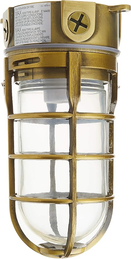 Woods L1706AB Vandal Resistant 150W Incandescent Security Light; Ceiling Mount; Antique Brass